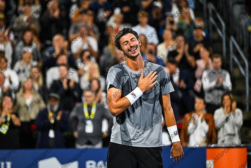 Aug 12, 2024; Montreal, Quebec, Canada; Alexei Popyrin (AUS) reacts after his win of the singles final at IGA Stadium. Mandatory Credit: David Kirouac-USA TODAY Sports FINALE POPYRIN/RUBLEV 