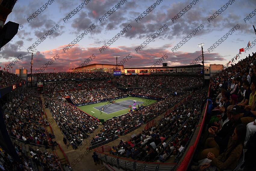 Aug 12, 2024; Montreal, Quebec, Canada; General view of the stadium during singles final play between Andrey Rublev and Alexei Popyrin (AUS) at IGA Stadium. Mandatory Credit: Eric Bolte-USA TODAY Sports FINALE POPYRIN/RUBLEV 