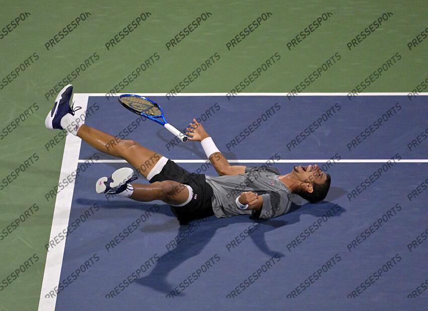 Aug 12, 2024; Montreal, Quebec, Canada; Alexei Popyrin (AUS) reacts after defeating Andrey Rublev (not pictured) in the men’s final at IGA Stadium. Mandatory Credit: Eric Bolte-USA TODAY Sports FINALE POPYRIN/RUBLEV 