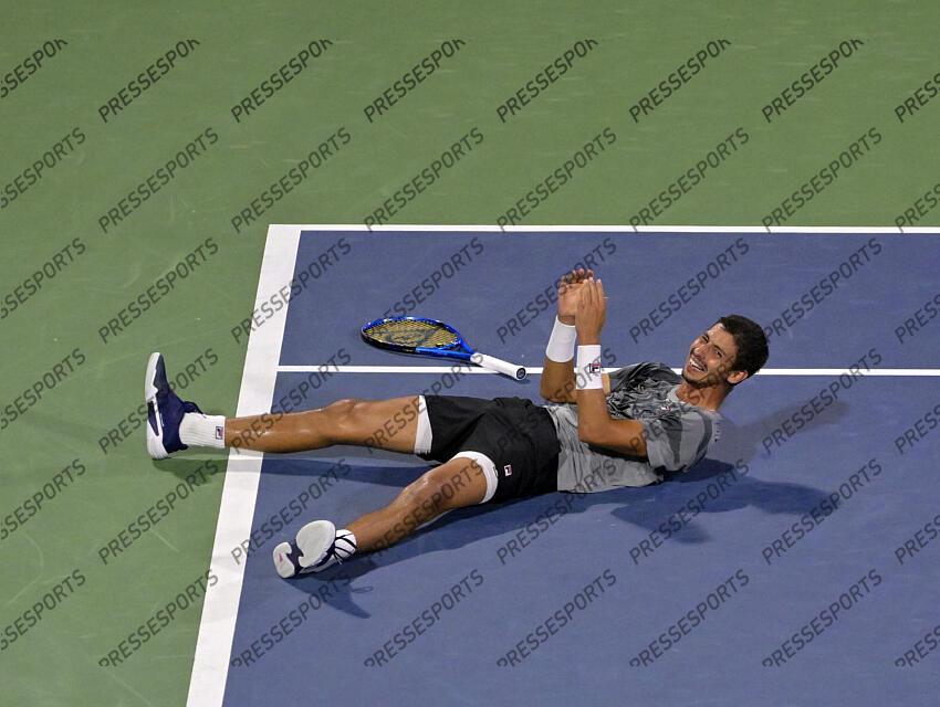 Aug 12, 2024; Montreal, Quebec, Canada; Alexei Popyrin (AUS) reacts after defeating Andrey Rublev (not pictured) in the mens final at IGA Stadium. Mandatory Credit: Eric Bolte-USA TODAY Sports FINALE POPYRIN/RUBLEV 