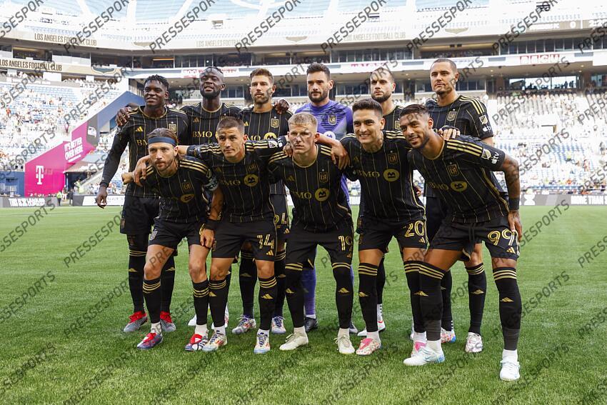 Aug 17, 2024; Seattle, Washington, USA; The Los Angeles FC starting eleven pose for a photo before a Leagues Cup quarterfinal match against the Seattle Sounders FC at Lumen Field. Mandatory Credit: Joe Nicholson-USA TODAY Sports MLS: Leagues Cup-Quarterfinals-LAFC at Seattle Sounders FC 