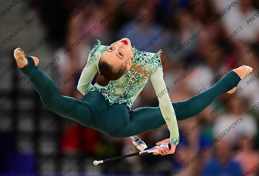 Taisiia Onofriichuk (Ukraine) Paris, 09.08.2024, Olympische Spiele 2024 in Paris/Frankreich, Rhythmische Sportgymnastik, Einzel, Mehrkampf, Finale, Keulen CONCOURS INDIVIDUEL 