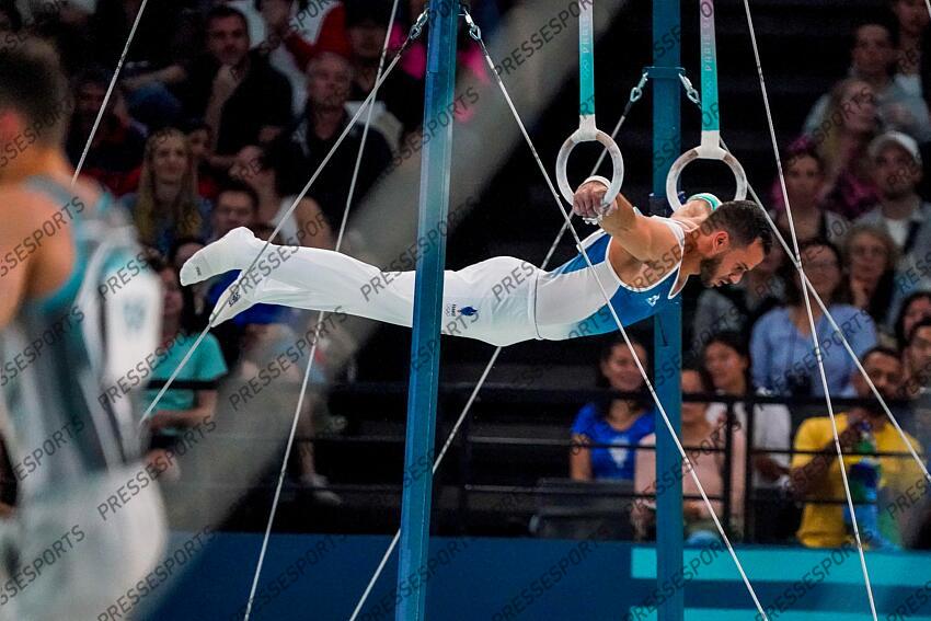 PARIS, FRANCE - JUILLET24-AOUT O2: Samir Ait Said of Team France durant les qualifications aux anneaux durant les Jeux Olympiques PARIS 2024 le 27 juillet, Paris, France (Photo by Michel Cottin/Agence Zoom) ANNEAUX HOMMES 