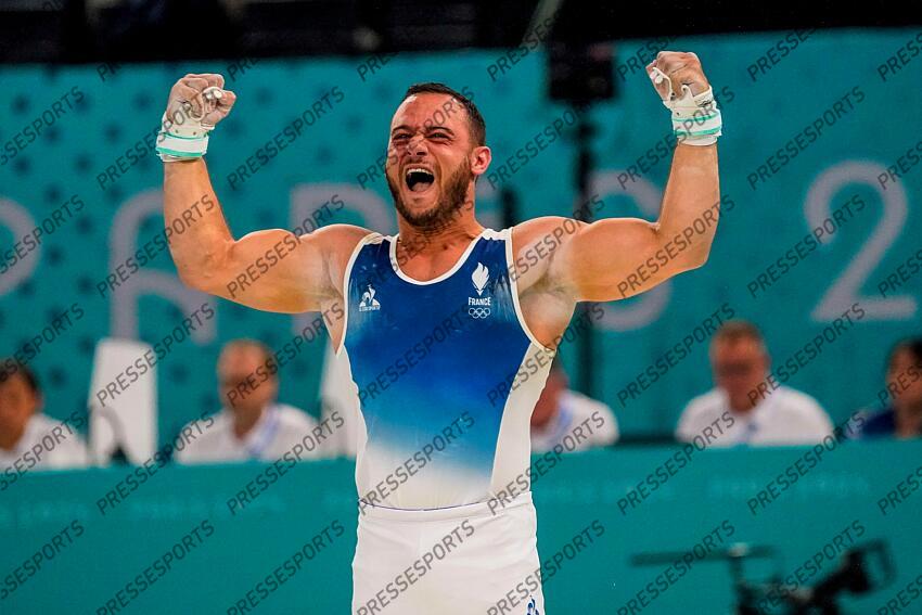 PARIS, FRANCE - JUILLET24-AOUT O2: Samir Ait Said of Team France durant les qualifications aux anneaux durant les Jeux Olympiques PARIS 2024 le 27 juillet 2024, Paris, France (Photo by Michel Cottin/Agence Zoom) ANNEAUX HOMMES 