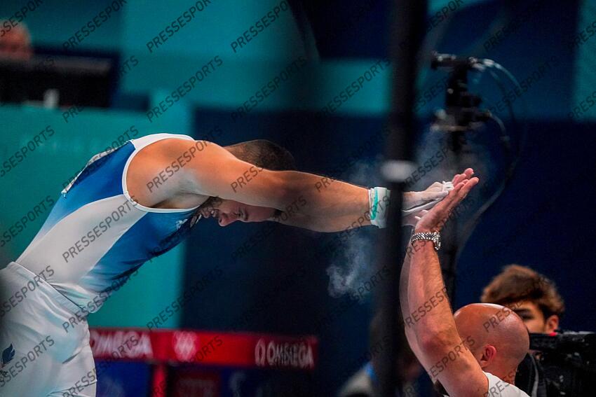 PARIS, FRANCE - JUILLET24-AOUT O2: Samir Ait Said of Team France durant les qualifications aux anneaux durant les Jeux Olympiques PARIS 2024 le 27 juillet 2024, Paris, France (Photo by Michel Cottin/Agence Zoom) ANNEAUX HOMMES 