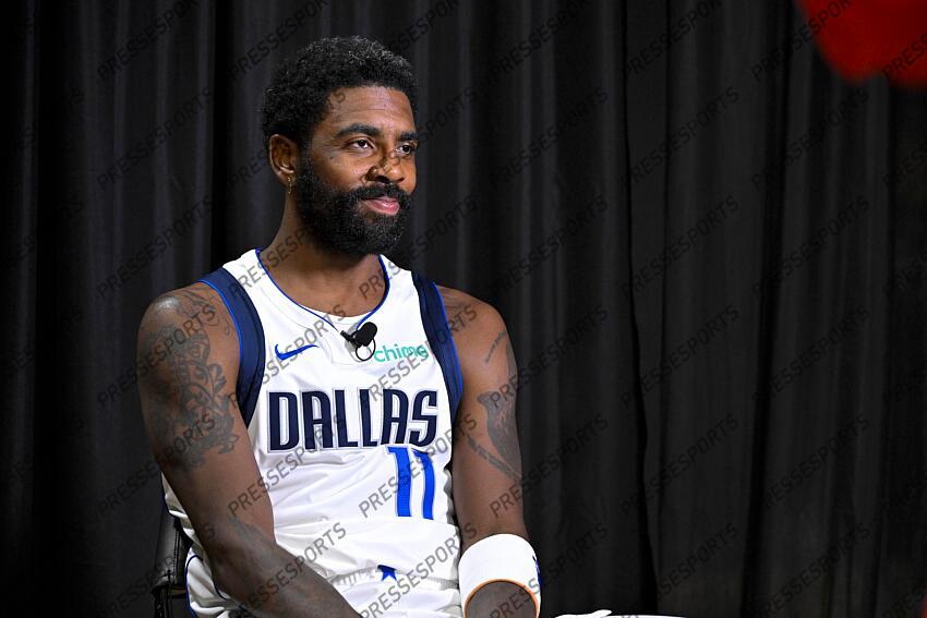 Sep 30, 2024; Dallas, TX, USA; Dallas Mavericks guard Kyrie Irving (11) is interviewed during the 2024 Dallas Mavericks media day. Mandatory Credit: Jerome Miron-Imagn Images Dallas Mavericks-Media Day 