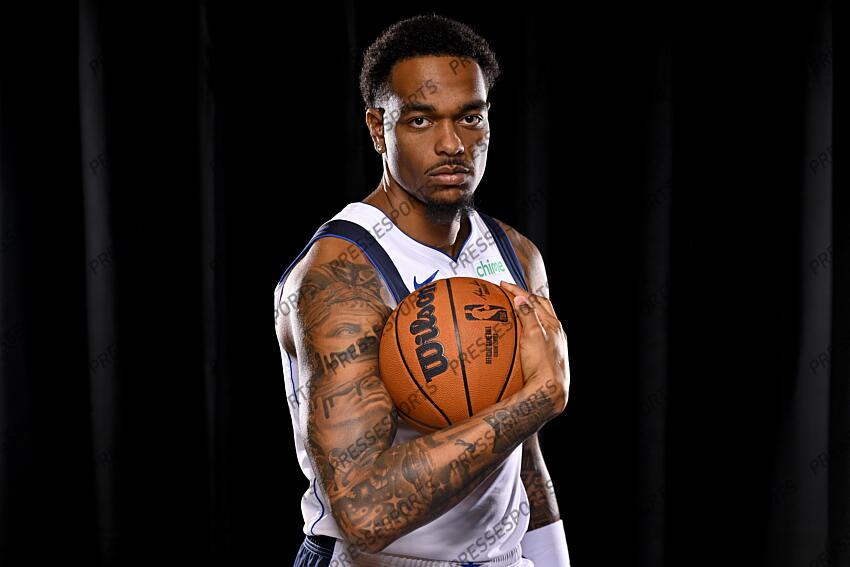 Sep 30, 2024; Dallas, TX, USA; Dallas Mavericks forward P.J. Washington (25) poses for a photo during the 2024 Dallas Mavericks media day. Mandatory Credit: Jerome Miron-Imagn Images Dallas Mavericks-Media Day 