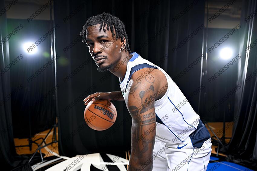 Sep 30, 2024; Dallas, TX, USA; Dallas Mavericks forward Emanuel Miller (3) poses for a photo during the 2024 Dallas Mavericks media day. Mandatory Credit: Jerome Miron-Imagn Images Dallas Mavericks-Media Day 