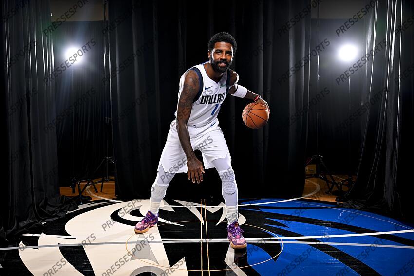 Sep 30, 2024; Dallas, TX, USA; Dallas Mavericks guard Kyrie Irving (11) poses for a photo during the 2024 Dallas Mavericks media day. Mandatory Credit: Jerome Miron-Imagn Images Dallas Mavericks-Media Day 