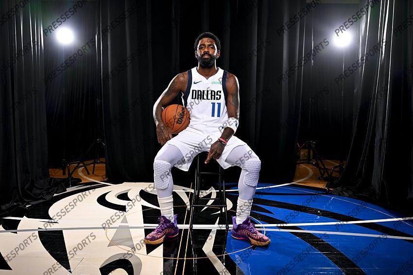 Sep 30, 2024; Dallas, TX, USA; Dallas Mavericks guard Kyrie Irving (11) poses for a photo during the 2024 Dallas Mavericks media day. Mandatory Credit: Jerome Miron-Imagn Images Dallas Mavericks-Media Day 
