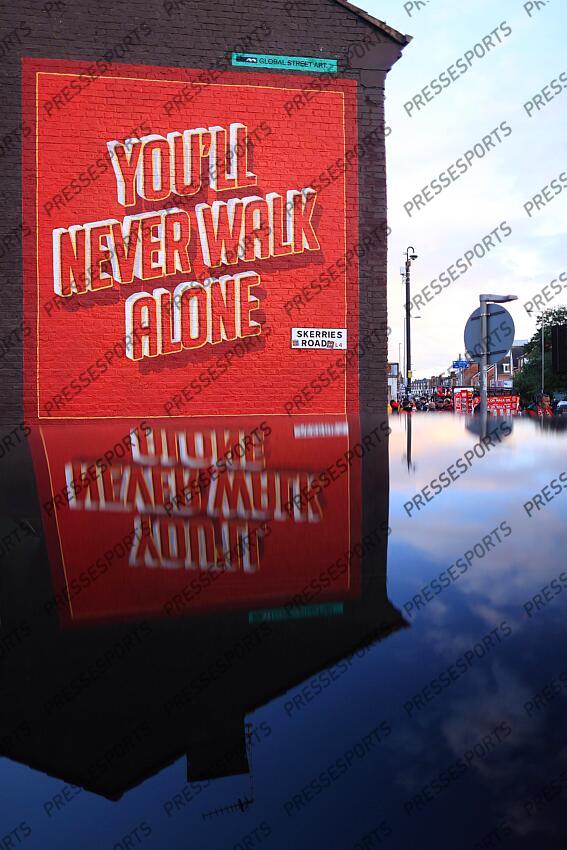 2nd October 2024 - UEFA Champions League - League Phase - Liverpool v Bologna - A 'You'll Never Walk Alone' mural is reflected in a car roof - Photo: Simon Stacpoole / Offside. LIVERPOOL-BOLOGNE (2-0) 
