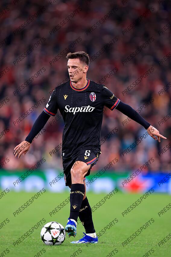 2nd October 2024 - UEFA Champions League - Liverpool FC v Bologna FC - Nikola Moro of Bologna - Photo: Simon Stacpoole / Offside. LIVERPOOL-BOLOGNE (2-0) 