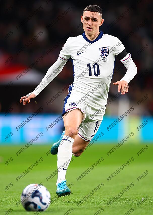 10 October 2024, London - UEFA Nations League - England v Greece - Phil Foden of England - Photo: Jacques Feeney / Offside. ANGLETERRE-GRECE (1-2) 