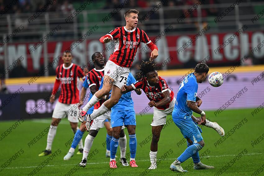 David Neres (Napoli)Francesco Camara (Milan)Samuel Chukwueze (Milan)Mathias Olivera Miramontes (Napoli) during the Italian Serie A match between Milan 0-2 Napoli at Giuseppe Meazza Stadium on October 29, 2024 in Milano, Italy. (Photo by Maurizio Borsari/AFLO) AC MILAN-NAPLES (0-2) 
