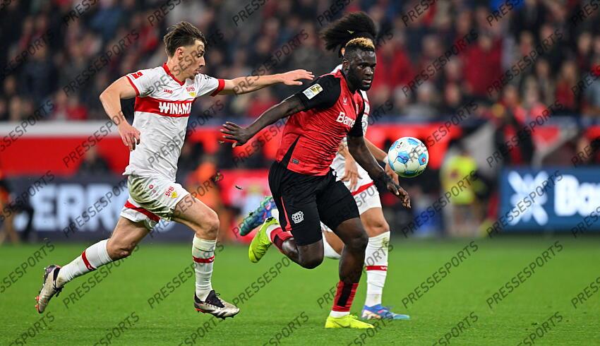 v.l. Anthony Rouault, Victor Boniface (Leverkusen) Leverkusen, 01.11.2024, Fussball, Bundesliga, Bayer 04 Leverkusen - VfB Stuttgart BAYER LEVERKUSEN-VfB STUTTGART (0-0) 