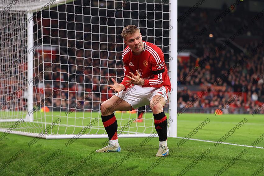 7th November 2024 - UEFA Europa League - League Phase - Manchester United v PAOK Salonika - Rasmus Hojlund of Manchester United reacts - Photo: Simon Stacpoole / Offside. MANCHESTER UNITED-PAOK SALONIQUE (2-0) 