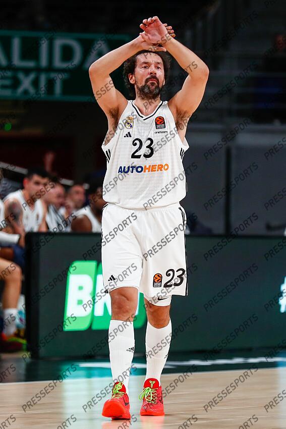 Sergio Llull Melia of Real Madrid gestures during the Turkish Airlines EuroLeague Regular Season match between Real Madrid and Alba Berlin at Wizink Center on November 21, 2024 in Madrid, Spain. REAL MADRID-ALBA BERLIN (98-84) 
