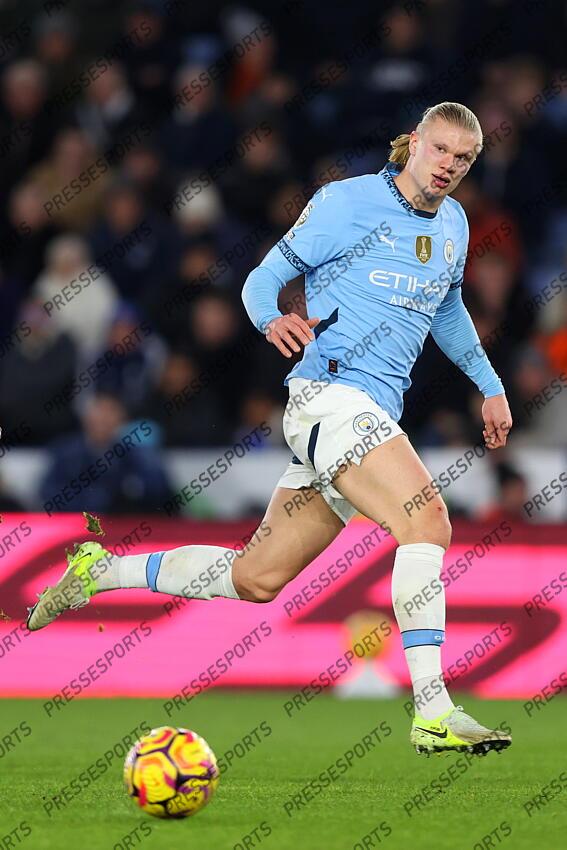 29 December 2024 Leicester - Premier League football - Leicester City v Manchester City - Erling Haaland of Manchester City. (Photo by Mark Leech). LEICESTER-MANCHESTER CITY (0-2) 