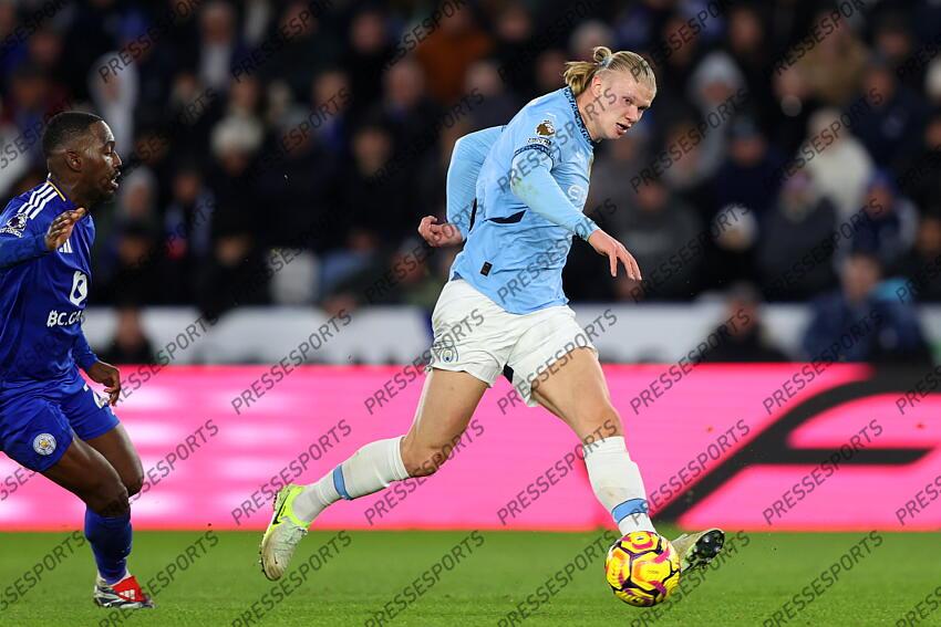 29 December 2024 Leicester - Premier League football - Leicester City v Manchester City - Erling Haaland of Manchester City. (Photo by Mark Leech). LEICESTER-MANCHESTER CITY (0-2) 