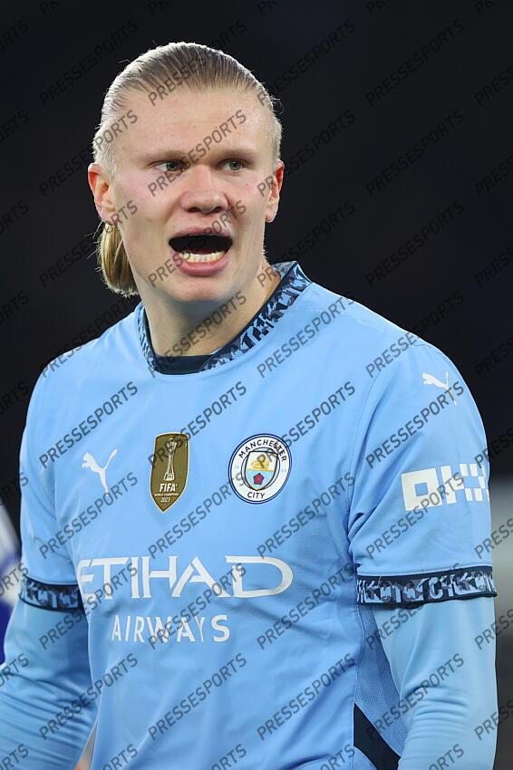 29 December 2024 Leicester - Premier League football - Leicester City v Manchester City - Erling Haaland of Manchester City. (Photo by Mark Leech). LEICESTER-MANCHESTER CITY (0-2) 