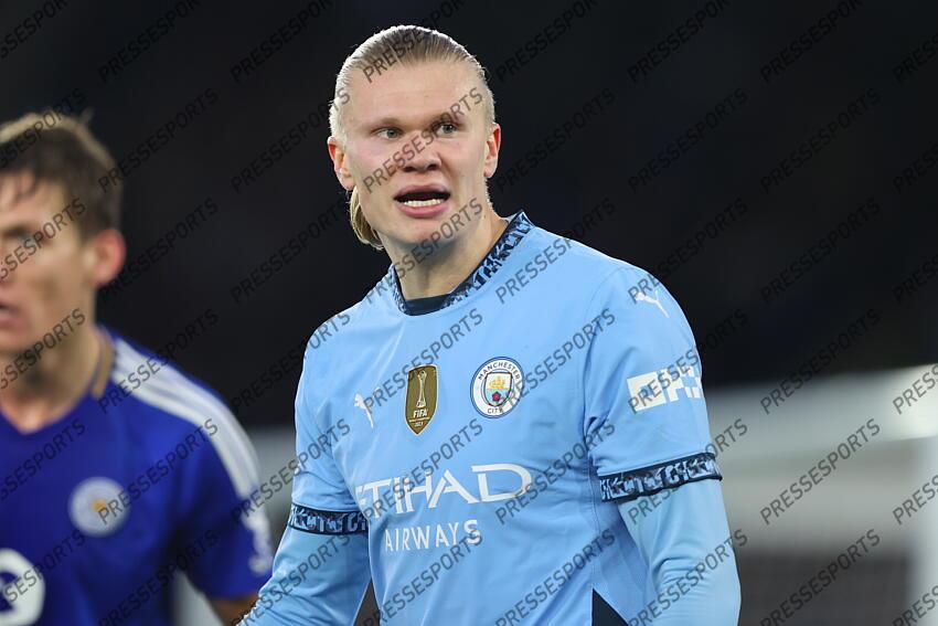 29 December 2024 Leicester - Premier League football - Leicester City v Manchester City - Erling Haaland of Manchester City. (Photo by Mark Leech). LEICESTER-MANCHESTER CITY (0-2) 