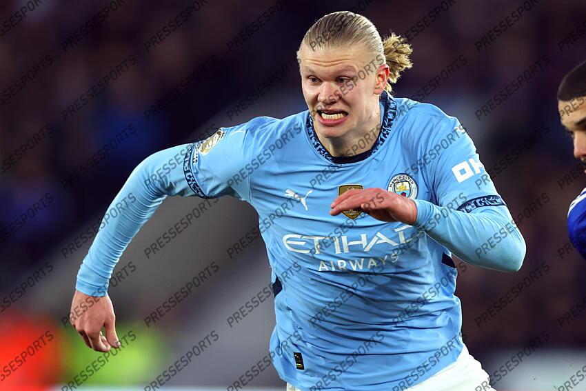 29 December 2024 Leicester - Premier League football - Leicester City v Manchester City - Erling Haaland of Manchester City. (Photo by Mark Leech). LEICESTER-MANCHESTER CITY (0-2) 