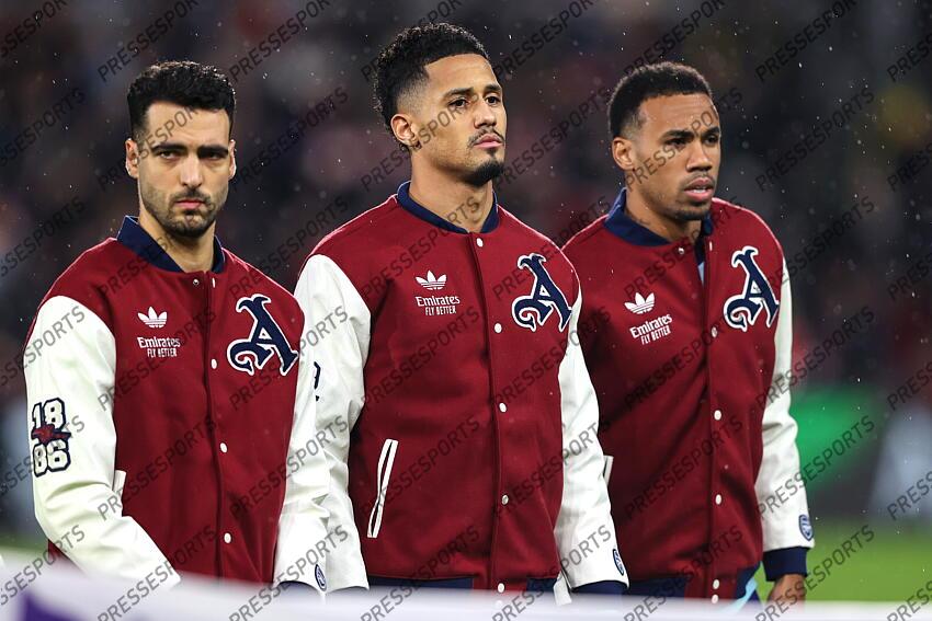 01 January 2025 - Premier League Football - Brentford v Arsenal - William Saliba of Arsenal in his bomber jacket (Photo by Mark Leech). BRENTFORD-ARSENAL (1-3) 