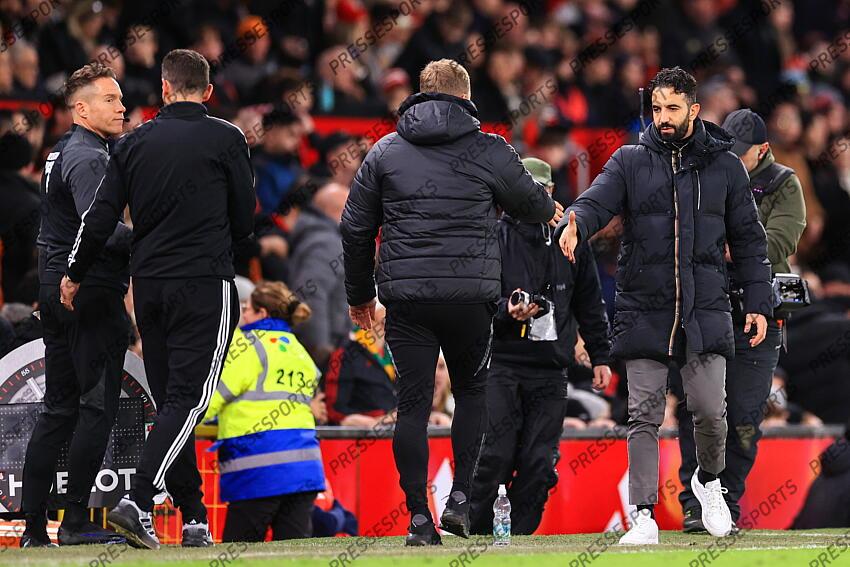 30th December 2024 - Premier League - Manchester United v Newcastle United - Manchester United manager Ruben Amorim and Newcastle United manager Eddie Howe - Photo: Simon Stacpoole / Offside. MANCHESTER UNITED-NEWCASTLE UNITED (0-2) 