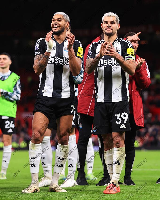 30th December 2024 - Premier League - Manchester United v Newcastle United - Joelinton of Newcastle United and Bruno Guimaraes of Newcastle United - Photo: Simon Stacpoole / Offside. MANCHESTER UNITED-NEWCASTLE UNITED (0-2) 