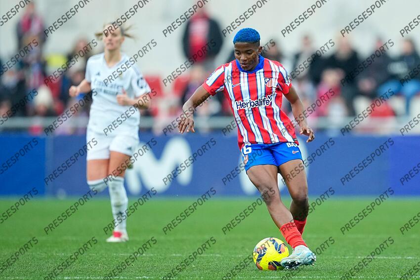 Rasheedat Ajibade of Atletico de Madrid in action during the Spanish Women League, Liga F, football match played between Atletico de Madrid and Real Madrid at Centro Deportivo Wanda Alcala de Henares on January 05, 2025, in Madrid, Spain. (F) ATLETICO MADRID-(F) REAL MADRID (1-2) 