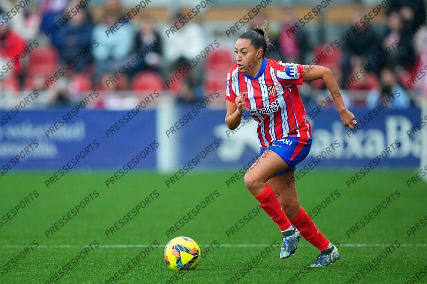 Fiamma Benitez of Atletico de Madrid in action during the Spanish Women League, Liga F, football match played between Atletico de Madrid and Real Madrid at Centro Deportivo Wanda Alcala de Henares on January 05, 2025, in Madrid, Spain. (F) ATLETICO MADRID-(F) REAL MADRID (1-2) 