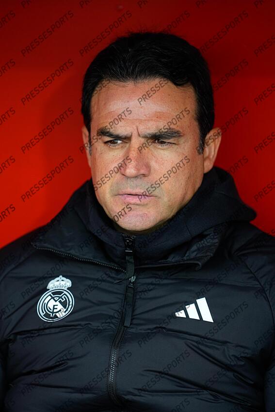 Alberto Toril, head coach of Real Madrid, looks on during the Spanish Women League, Liga F, football match played between Atletico de Madrid and Real Madrid at Centro Deportivo Wanda Alcala de Henares on January 05, 2025, in Madrid, Spain. (F) ATLETICO MADRID-(F) REAL MADRID (1-2) 