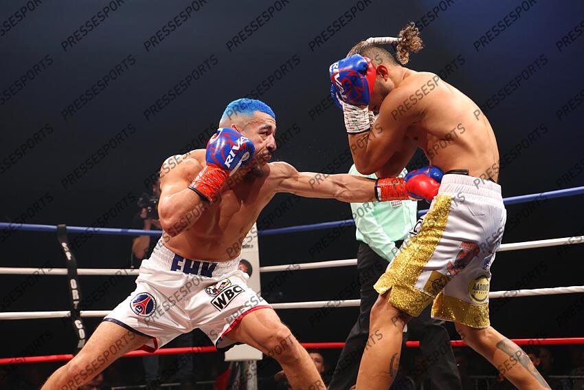 el hadri (khalil) (fra) short blanc vargars (william) (pan) short blanc et or CEINTURE WBC SILVER 