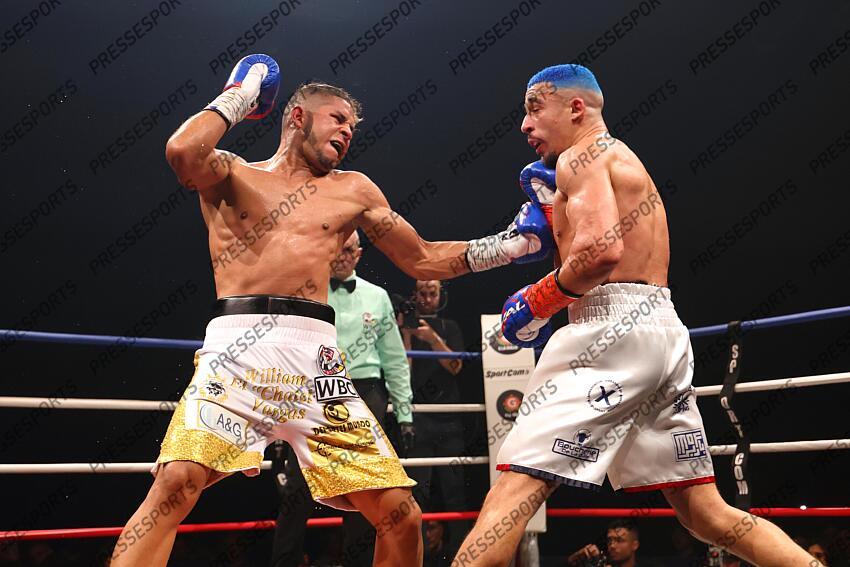 el hadri (khalil) (fra) short blanc vargars (william) (pan) short blanc et or CEINTURE WBC SILVER 