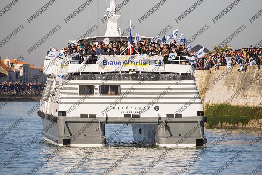 ARRIVEE AUX SABLES D'OLONNE DU NAVIGATEUR CHARLIE DALIN, SKIPPER DU 60 PIEDS IMOCA MACIF SANTE PREVOYANCE, VAINQUEUR DU VENDEE GLOBE. LES SABLES D'OLONNE, FRANCE, LE 14 JANVIER 2025. PHOTO: BERNARD LE BARS ARRIVEE VENDEE GLOBE ARRIVEE AUX SABLES D'OLONNE DU NAVIGATEUR CHARLIE DALIN, SKIPPER DU 60 PIEDS IMOCA MACIF SANTE PREVOYANCE, VAINQUEUR DU VENDEE GLOBE. 