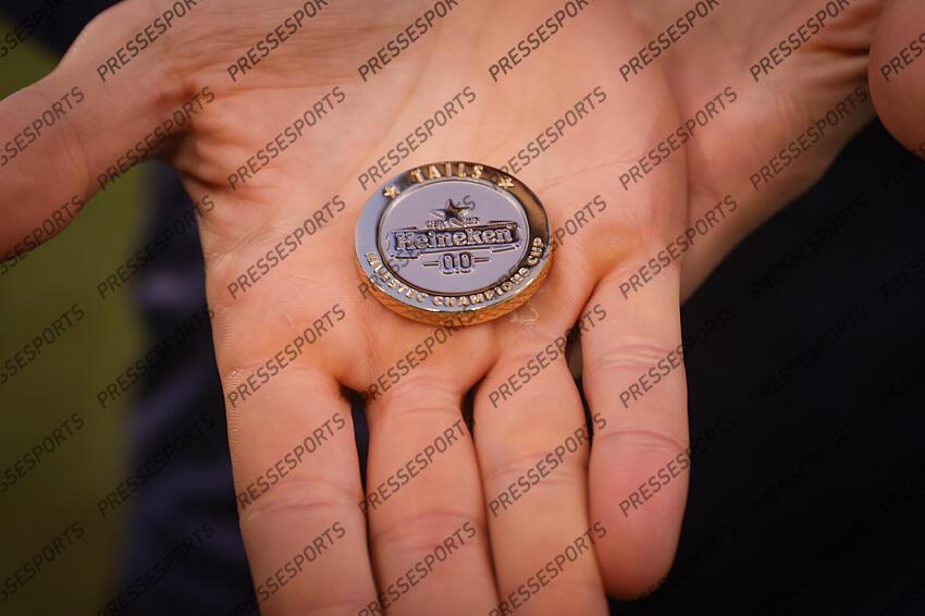 Investec Champions Cup Round 4, Salford Community Stadium, Manchester 19/1/2025 Sale Sharks vs RC Toulon A view of the coin toss coin Mandatory Credit ©INPHO/Tom Maher SALE-TOULON (33-7) 