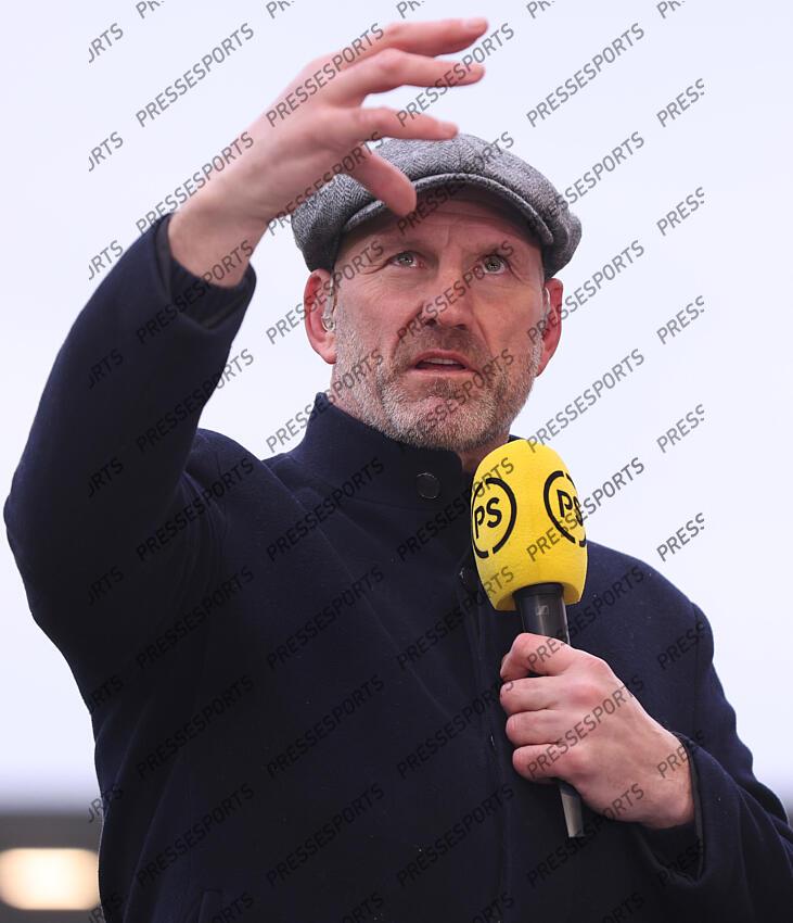 Investec Champions Cup Round 4, Salford Community Stadium, Manchester 19/1/2025 Sale Sharks vs RC Toulon Lawrence Dallaglio on media duties for Premier Sports Mandatory Credit ©INPHO/Tom Maher SALE-TOULON (33-7) 