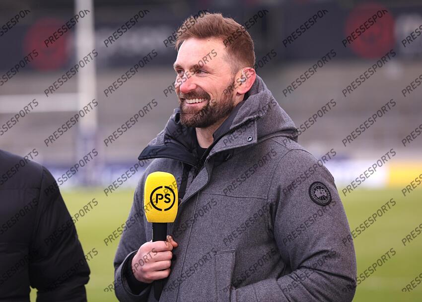 Investec Champions Cup Round 4, Salford Community Stadium, Manchester 19/1/2025 Sale Sharks vs RC Toulon John Barclay on media duties for Premier Sports Mandatory Credit ©INPHO/Tom Maher SALE-TOULON (33-7) 