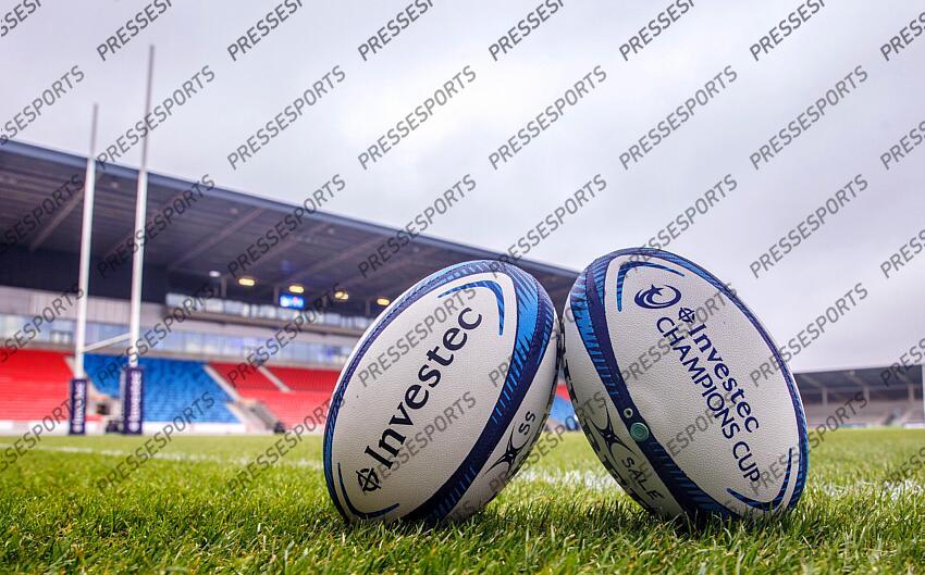 Investec Champions Cup Round 4, Salford Community Stadium, Manchester 19/1/2025 Sale Sharks vs RC Toulon A view of Investec Match Rugby Balls ahead of the game Mandatory Credit ©INPHO/Tom Maher SALE-TOULON (33-7) 