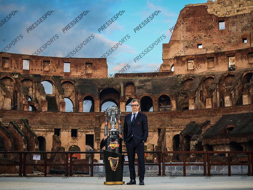 2024 Guinness Six Nations Championship Launch, Rome, Italy 21/1/2025 Pictured is France head coach Fabien Galthié at the launch of the 2025 Guinness Men’s Six Nations Championship at the Colosseum in Rome Mandatory Credit ©INPHO/Billy Stickland PRESENTATION TOURNOI DES VI NATIONS 