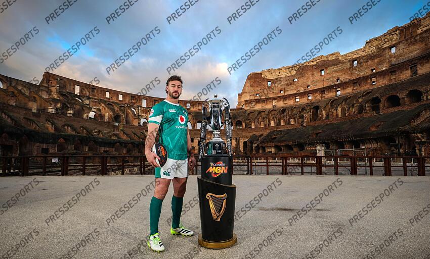 2024 Guinness Six Nations Championship Launch, Rome, Italy 21/1/2025 Pictured is Ireland’s Caelan Doris at the launch of the 2025 Guinness Men’s Six Nations Championship at the Colosseum in Rome Mandatory Credit ©INPHO/Billy Stickland PRESENTATION TOURNOI DES VI NATIONS 