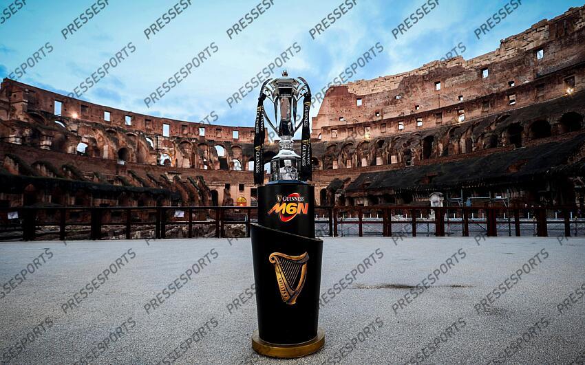 2024 Guinness Six Nations Championship Launch, Rome, Italy 21/1/2025 A view of the Guinness Six Nations trophy at the launch of the 2025 Guinness Men’s Six Nations Championship at the Colosseum in Rome Mandatory Credit ©INPHO/Billy Stickland PRESENTATION TOURNOI DES VI NATIONS 
