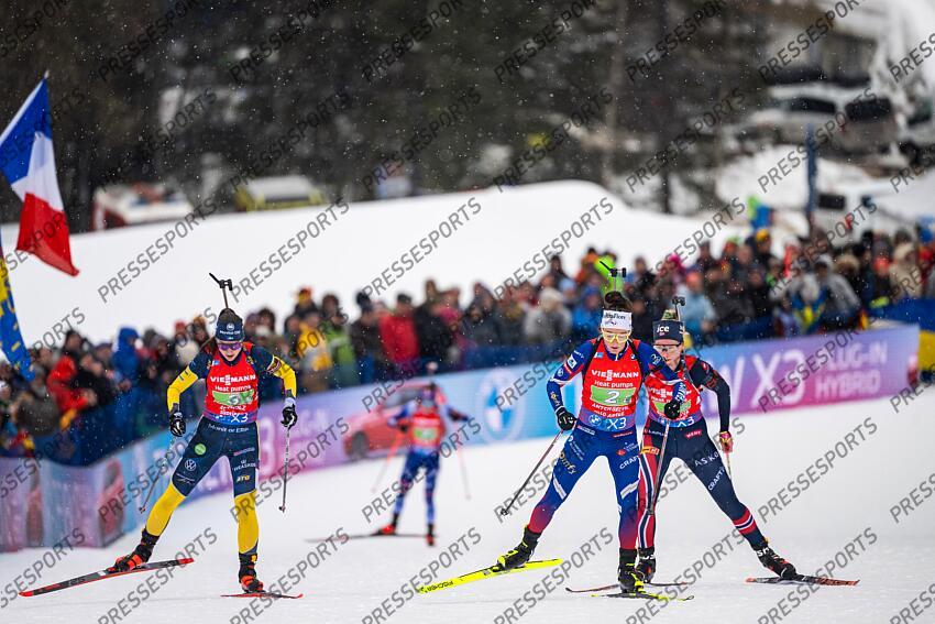 ANTHOLZ-ANTERSELVA, ITALY - JANUARY 26: Lou Jeanmonnot of Team France, Ella Halvarsson of Team Sweden, Ragnhild Femsteinevik of Team Norway in action during the BMW IBU World Cup Women's Relay on January 26, 2025 in Antholz-Anterselva, Italy. (Photo by Kevin Voigt/Agence Zoom) RELAIS FEMMES ANTHOLZ ANTERSELVA 