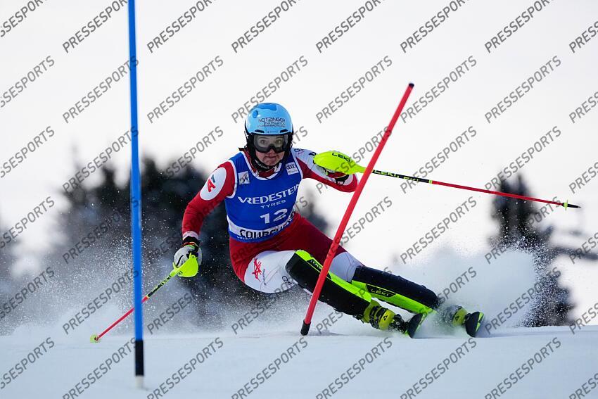 COURCHEVEL, FRANCE - JANUARY 30: Katharina Huber of Team Austria competes during the Audi FIS Alpine Ski World Cup Women's Slalom on January 30, 2025 in Courchevel, France. (Photo by Millo Moravski/Agence Zoom) SLALOM FEMMES COURCHEVEL 