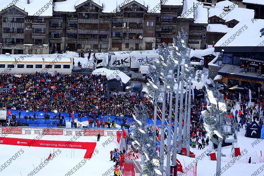 COURCHEVEL, FRANCE - JANUARY 30: Camille Rast of Team Switzerland in action during the Audi FIS Alpine Ski World Cup Women's Slalom on January 30, 2025 in Courchevel, France. (Photo by Michel Cottin/Agence Zoom) SLALOM FEMMES COURCHEVEL 