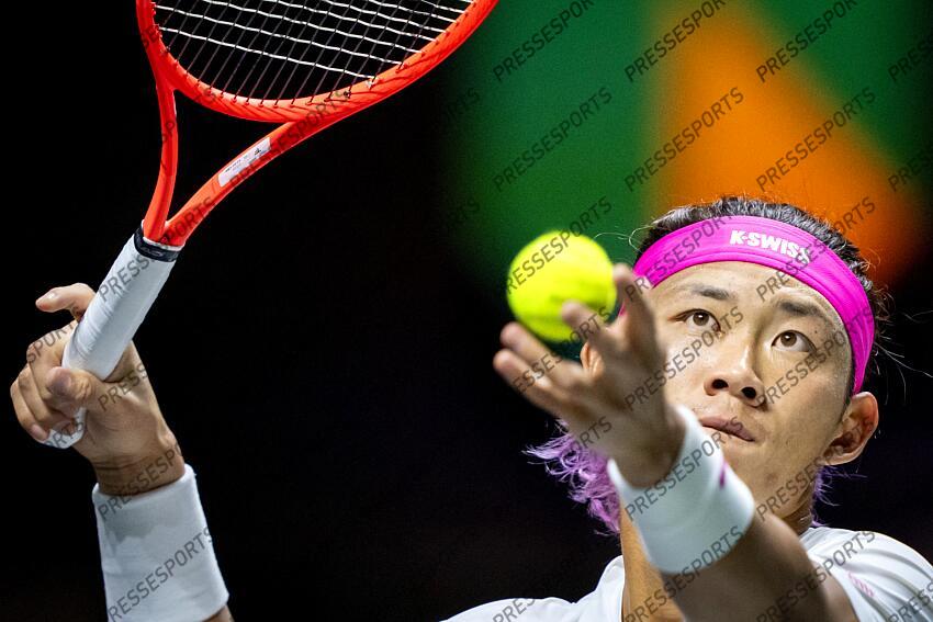 ROTTERDAM - Zhizhen Zhang (CHN) in action against Andrey Rublev (RUS) on the second day of the ABN AMRO Open tennis tournament in Ahoy. ANP SANDER KING TOURNOI DE ROTTERDAM 
