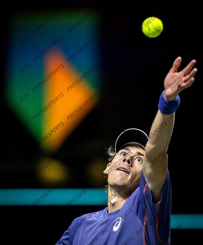 ROTTERDAM - Alex de Minaur (AUS) in action against David Goffin (BEL) on the first day of the ABN AMRO Open tennis tournament in Ahoy. ANP SANDER KING TOURNOI DE ROTTERDAM 