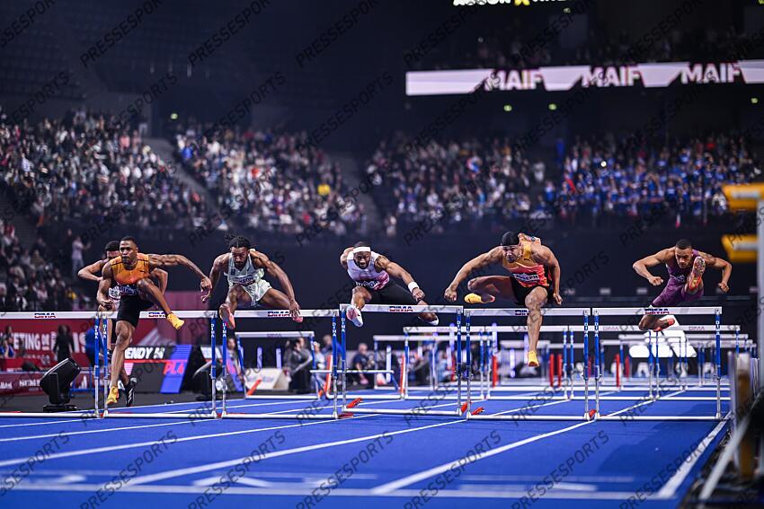 belocian (wilhem) - (fra) - dickson (michael) - (usa) - manga (aurel) - (fra) - joseph (jason) - (sui) - britt (jamal) - (usa) - 60 M HAIES HOMMES serie 1 