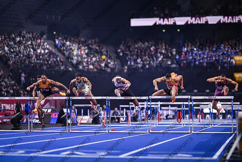 belocian (wilhem) - (fra) - dickson (michael) - (usa) - manga (aurel) - (fra) - joseph (jason) - (sui) - britt (jamal) - (usa) - 60 M HAIES HOMMES serie 1 