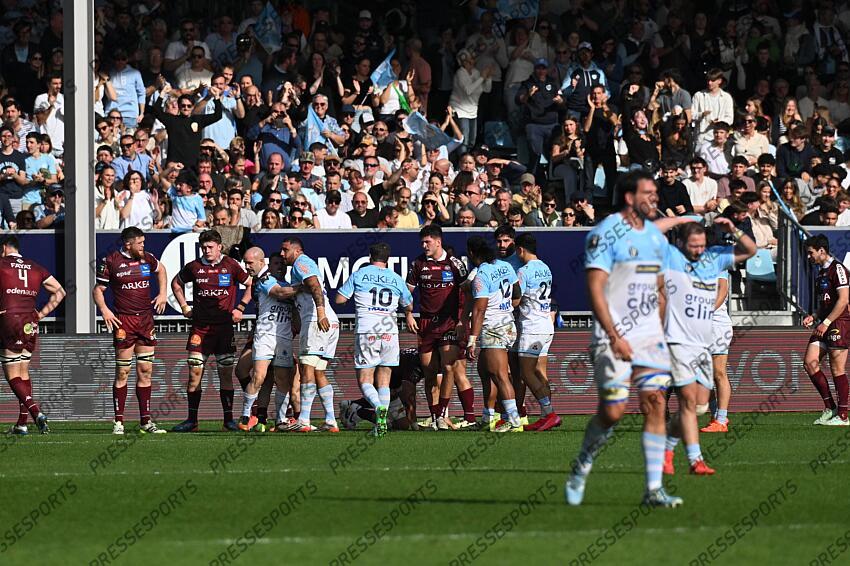 swinton (lachlan) gazzotti (marko) lucu (maxime) rouet (guillaume) habel kuffner (giovanni) lopez (camille) 10 depoortere (nicolas) tuilagi (manu) 12 bruni (rodrigo) spring (tom) 22 BAYONNE-BORDEAUX BEGLES (36-32) joie bayonne apres l'essai de rouet à la 24e min 